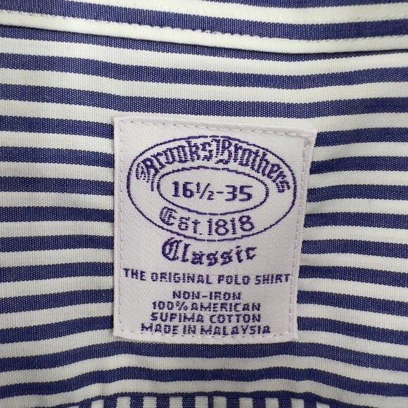Brooks Brothers Classic Fit Button Down Shirt Blue White Striped Mens 16.5-35 - Picture 8 of 11